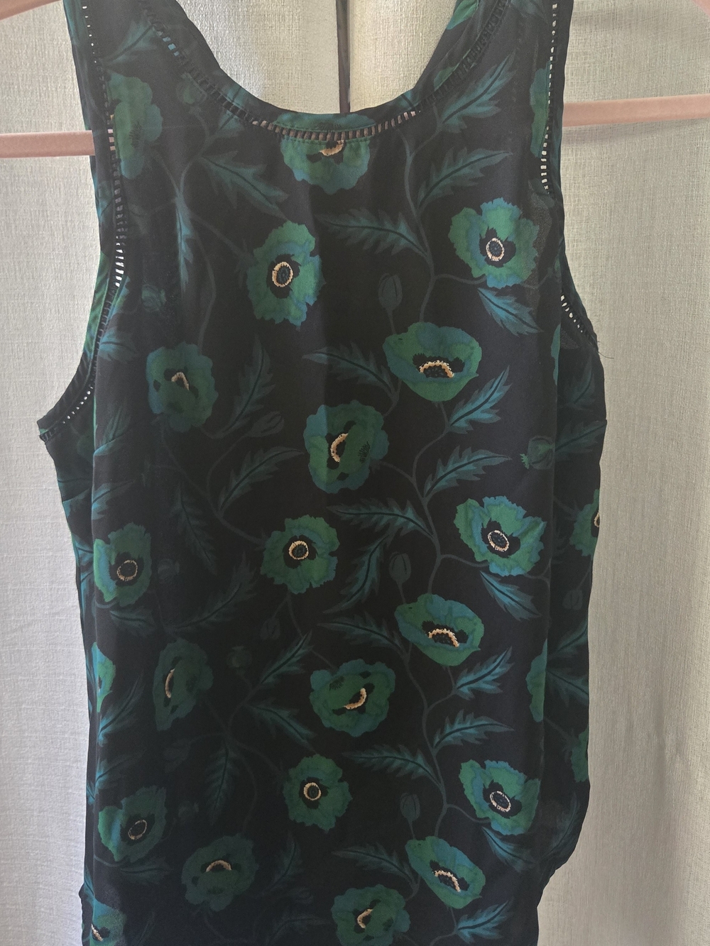 J. Crew Black Sleeveless Camisole with Teal Green Floral Print